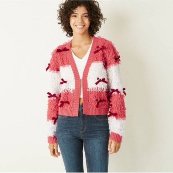 Bow Cardigan Sweater Red 